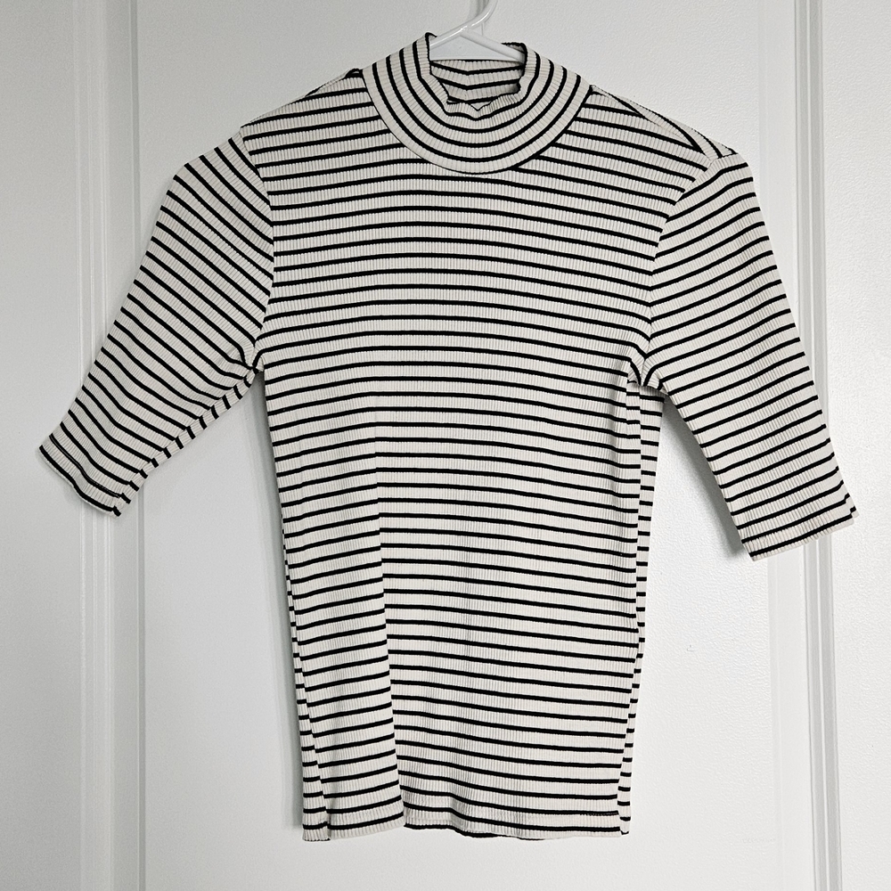Striped Black and White Turtleneck Top